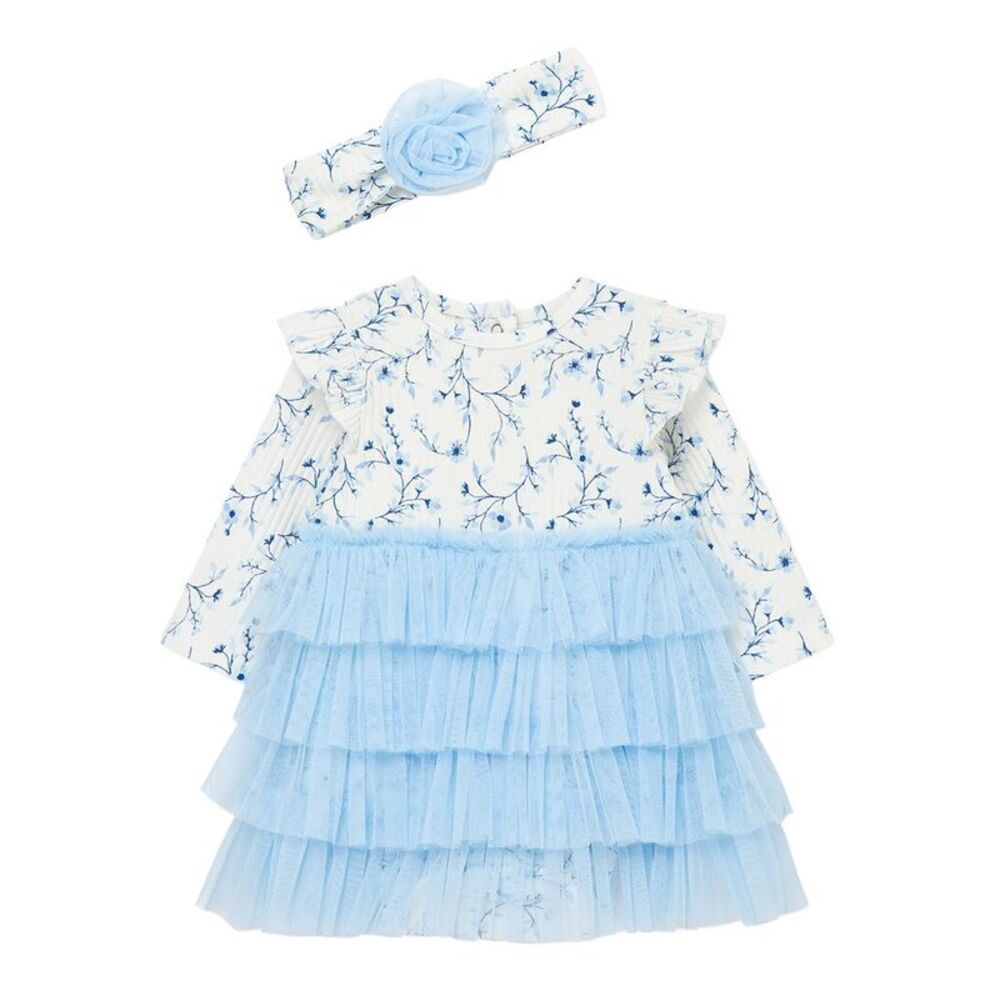 Little Me Girls  Floral Bodysuit Set, Blue